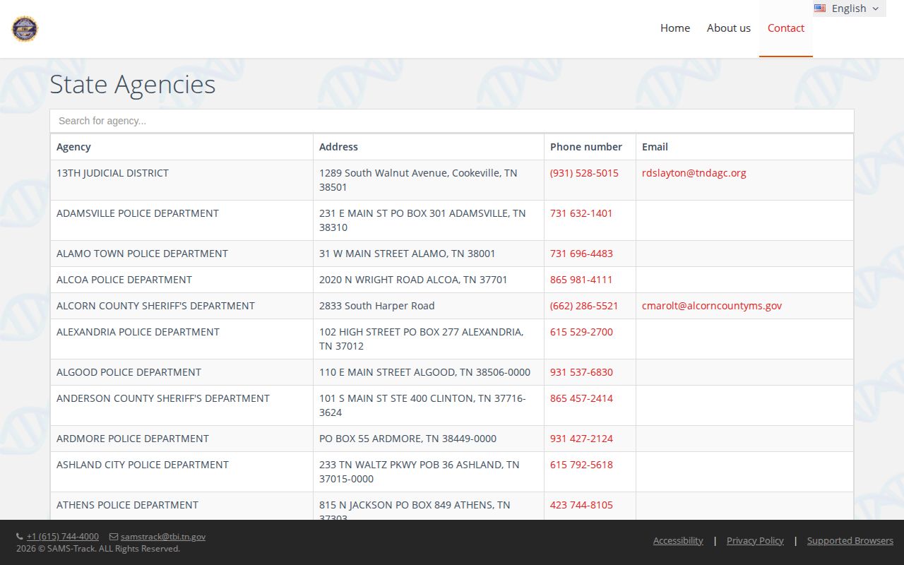 TBI directory entry for Tracy City Police arrest records