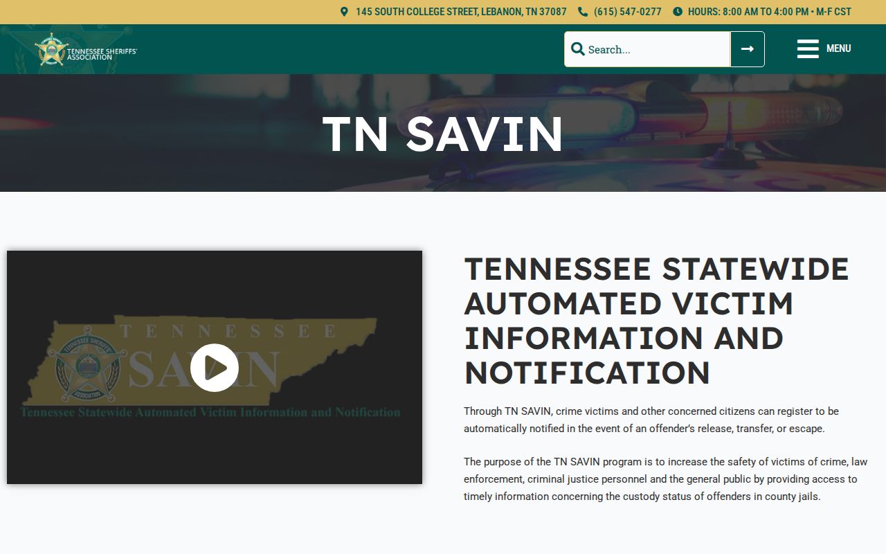 Tennessee SAVIN information for Grundy County arrest custody checks